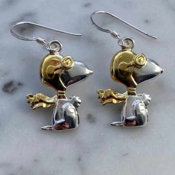 Peanuts Jewelry - Sterling Silver Snoopy Peanuts Flying Ace Earrings Collectors Item